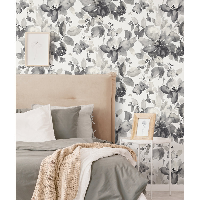 Alexaundrea Seaglass Watercolor Flower 18' L x 20.5" W Peel and Stick Wallpaper Roll, Inkwell