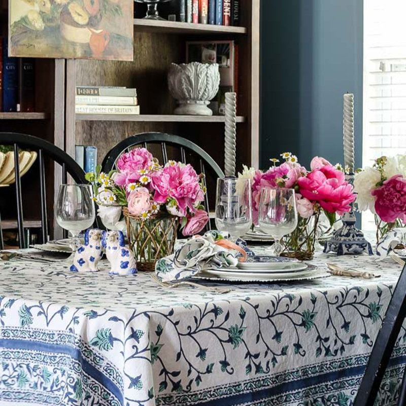Nappe carrée - lierre bleu et vert floral, 60 po carré