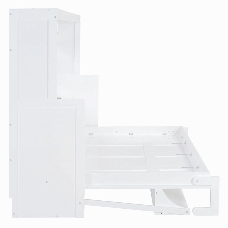 Lit escamotable avec élévateur hydraulique et bureau, Lit double, Blanc