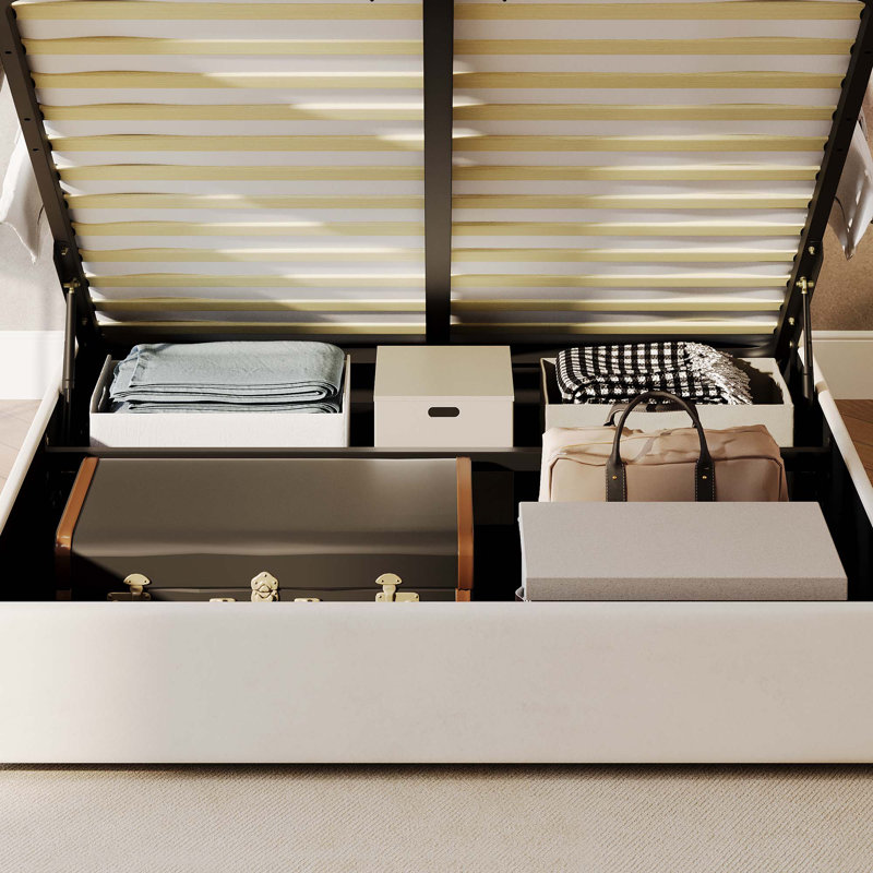 Lit plateforme avec rangement Nishaad, Complète, Beige