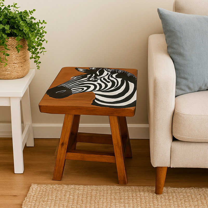 Tabouret zébré noir et blanc sculpté à la main