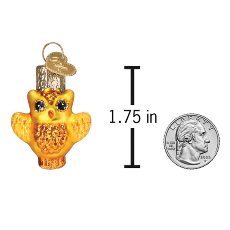 Mini Golden Glass Halloween Owl Ornament with Glitter Accents