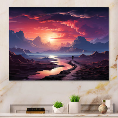 «Mauve et rose», homme perdu dans le désert III - Space Wallsapes, art mural en métal