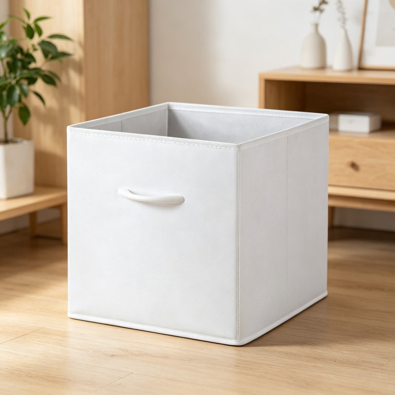 Bacs à cubes de rangement blancs de 13 pouces avec façade en cuir et poignées, paniers de rangement pliables pour tablettes, placard et bibliothèque, paquet de 4