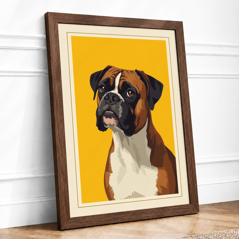 Boxer Portrait Modern - Framed Print, A2 - 59.4 x 42.0 cm, Walnut