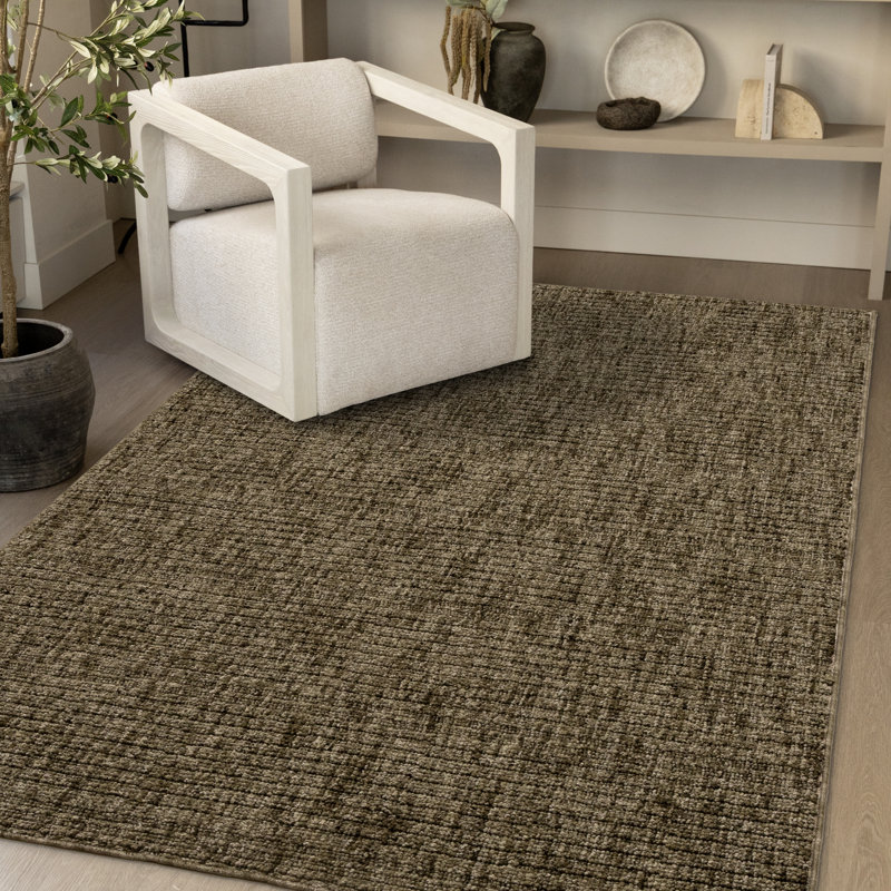 Tapis Rouillard vert abstrait tissé à la machine, 5 pi 3 po x 7 pi 7 po