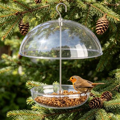Pearl Feeder - Adjustable Dome Platform Bird Feeder For Mealworms And Seeds, Deters Squirrels And Large Birds, Clear Polycarbonate Design With Weatherproof Cover For Outdoor Use