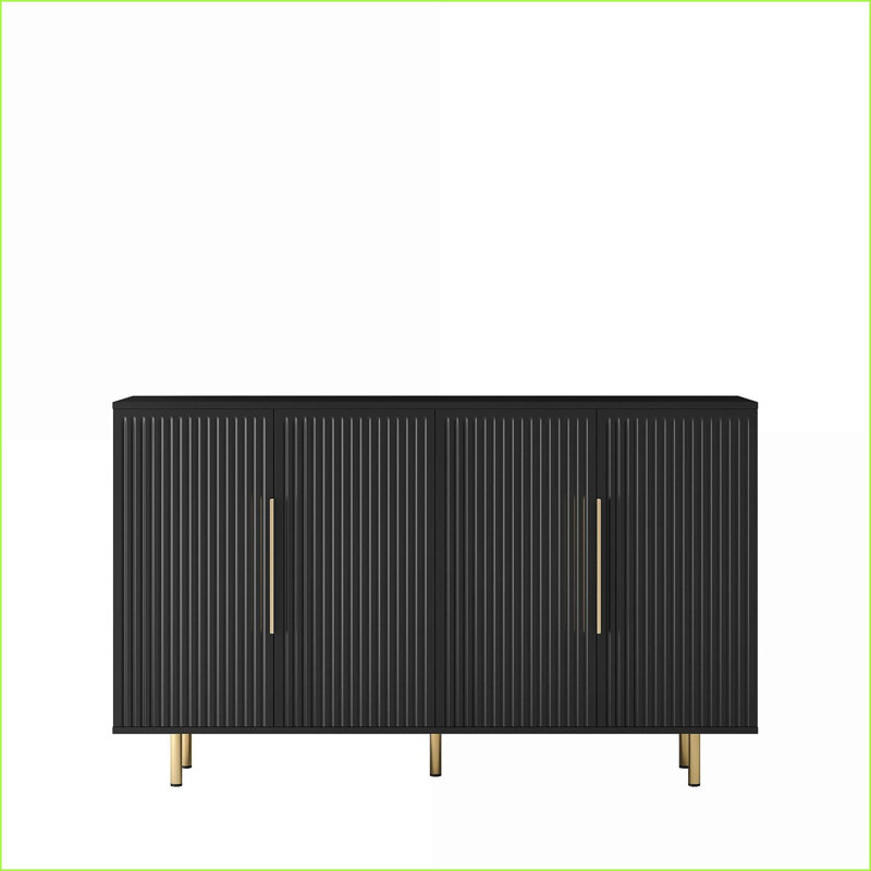 Buffet, crédence moderne cannelée noire avec tablettes réglables Grand rangement | Panneau de fibres à densité moyenne # #