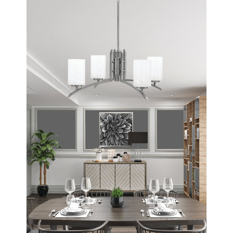 Lustre lumineux en verre marbré blanc 4 po, H 58,25 po x l 26 po x P 26 po, Graphite, 4