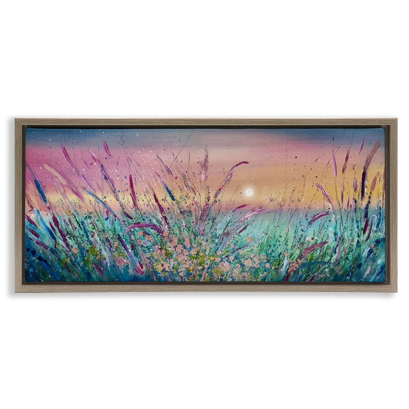 Pond Reeds Sprouting at Sunset, 11" H x 25" W, Montalcino Elm Floater Frame