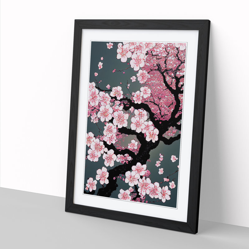Nix Cherry Blossom Tree Branch - Framed Print, 64cm H x 46cm W, Black Framed