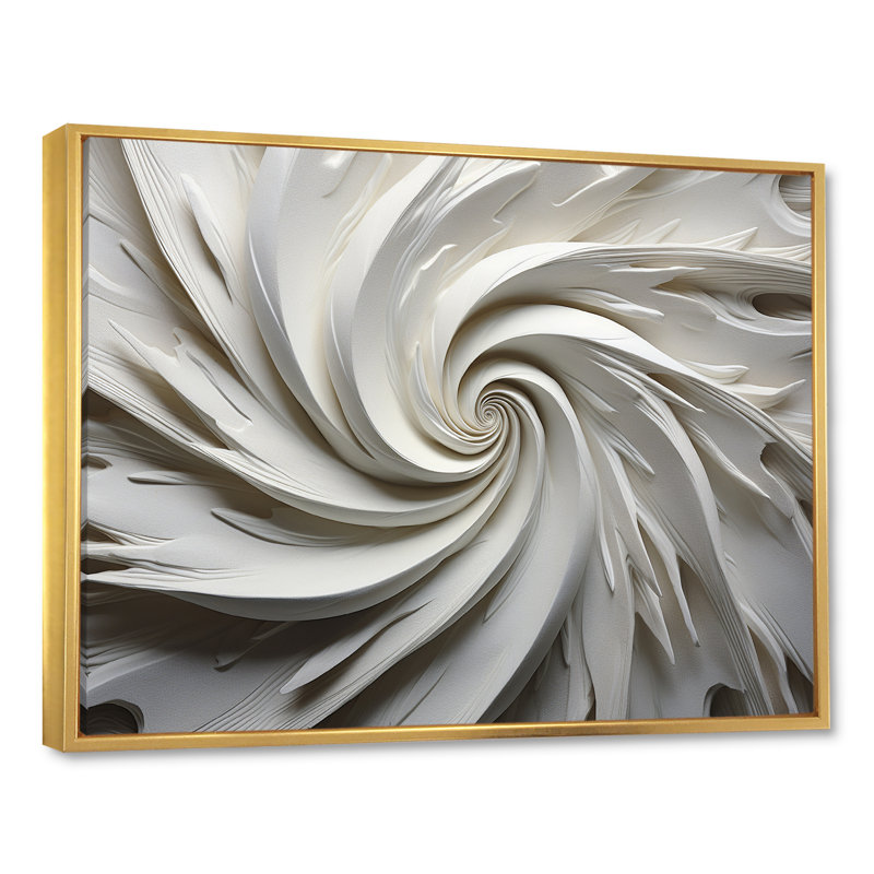 «White Majestic Motion I - Abstract Spirals», art mural encadré, Toile avec cadre flottant or, H 30 po x l 40 po x P 1,5 po