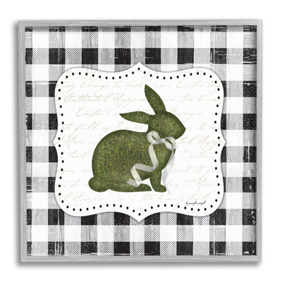 Festive, lapin de Pâques, ruban, motif à carreaux printanier noir, art numérique par estampe numérique par Jennifer Pugh