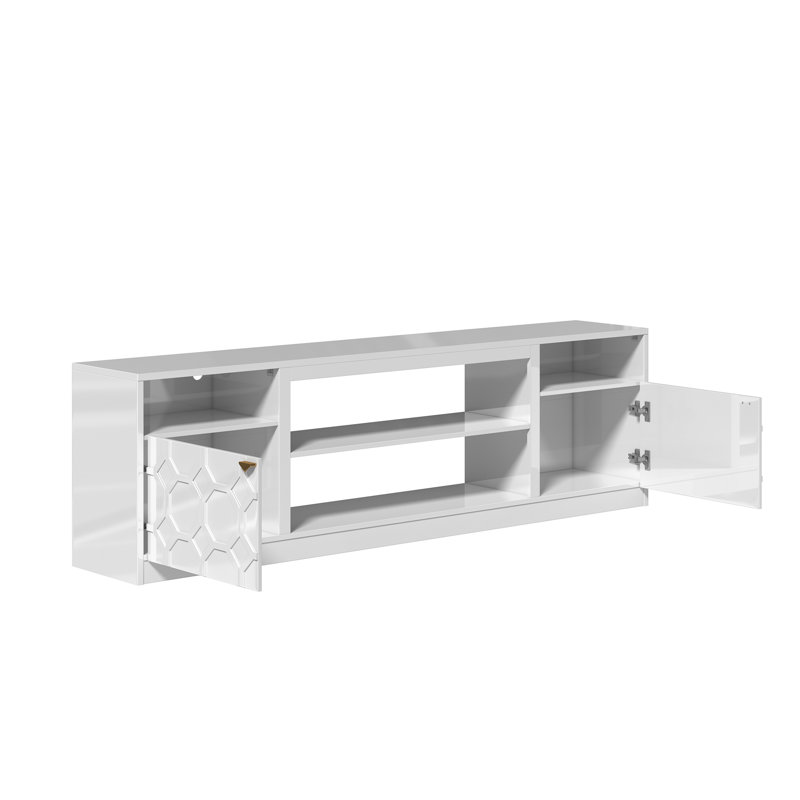 Meuble télé avec armoires de rangement l 70 po Lynton, Blanc
