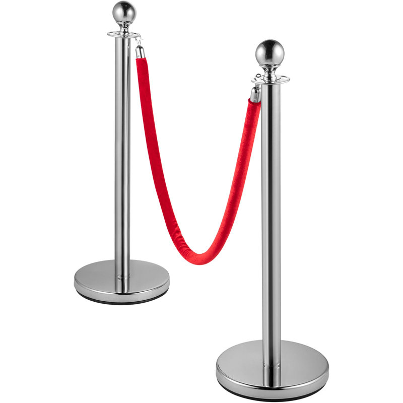 Ensemble de 6 chandeliers en velours argenté, 37,4 po de hauteur, 201 acier inoxydable, ensemble de 6 pièces, barrière en velours, argent, poteaux de queue à boule