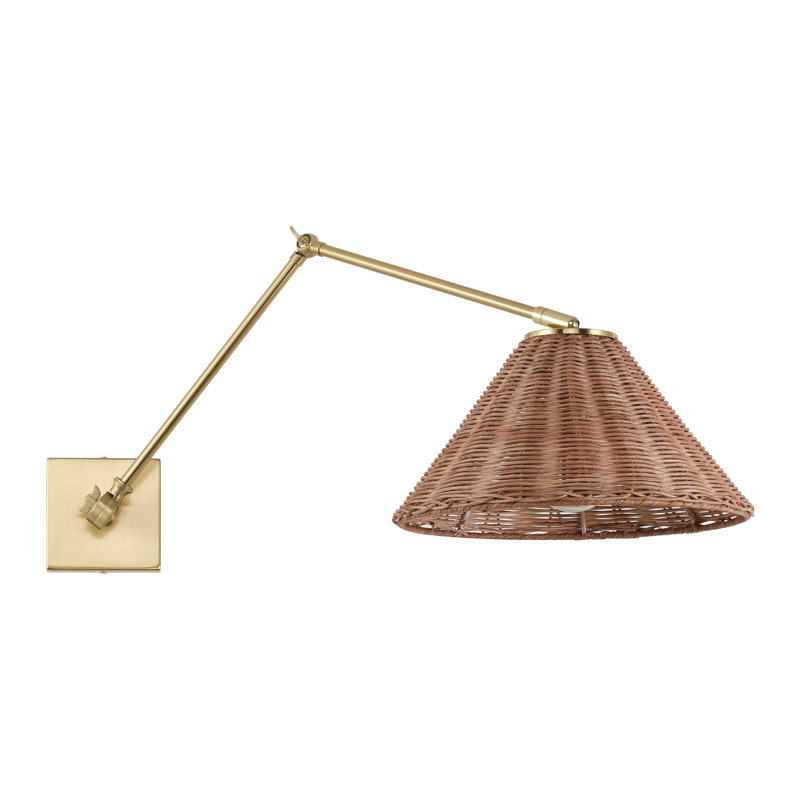 Vintage Adjustable Handwoven Rattan Shade Swing Arm Wall Sconce - Brass
