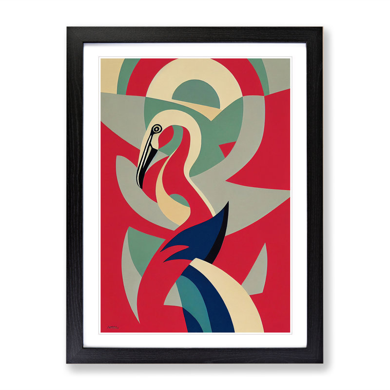 Flamingo in Abstract No.5 - Framed Print, Black, 64cm H x 46cm W