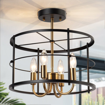 Plafonnier semi-encastré cylindrique noir 14 po à 4 lumières Chrisse
