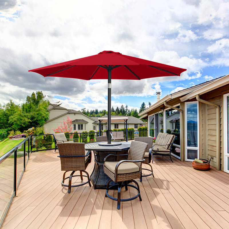 Miqdad 9' Market Umbrella, Red, 108"H x 106.3"W x 106"D