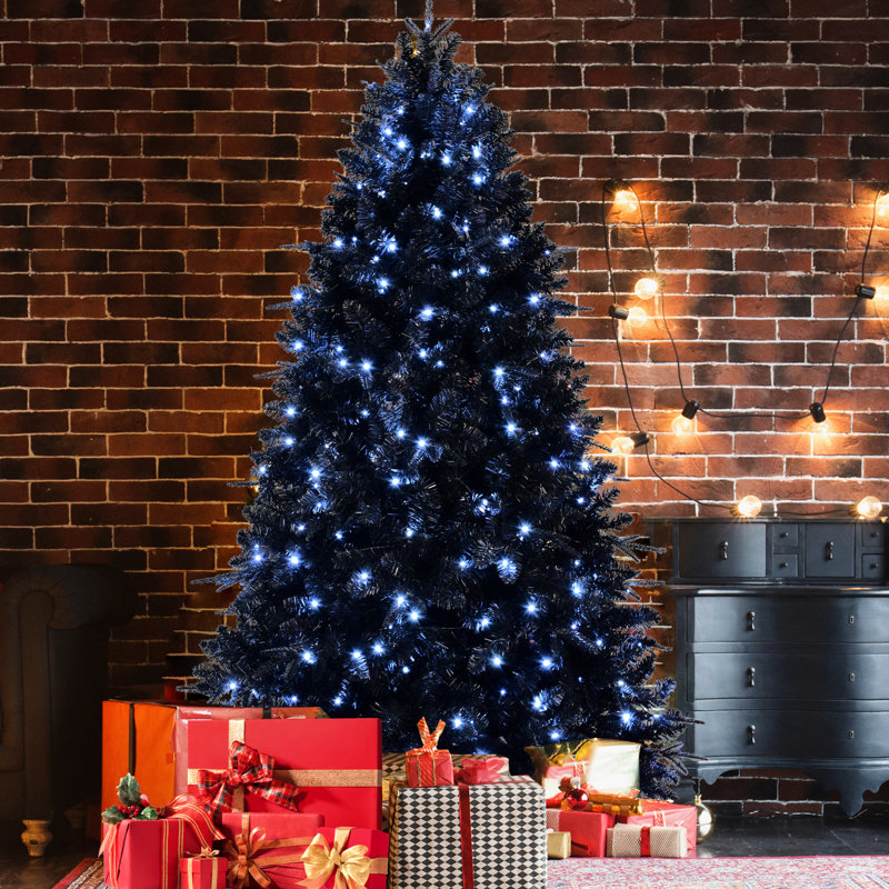 Arbre de Noël noir de 8 pi, 600 lumières à DEL blanches, 2486 pointes Pe +, branches à charnières, Noël élégant, structure de décoration de fête, décorations, présentoirs