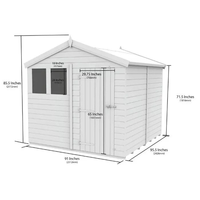 Total Sheds 8ft x 8ft Apex Garden Shed - Double Door - No Windows - Pressure Treated Timber - UK Manufactured