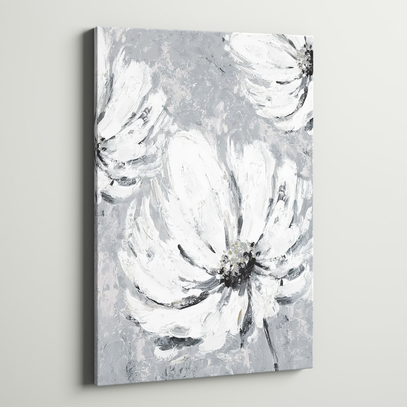Grande fleurs blanches sur ardoise gris-impression sur toile, H 36 po x l 24 po