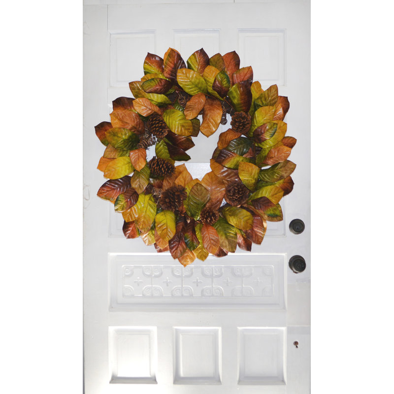 30" Fall Magnolia Leaves Pinecone Wreath