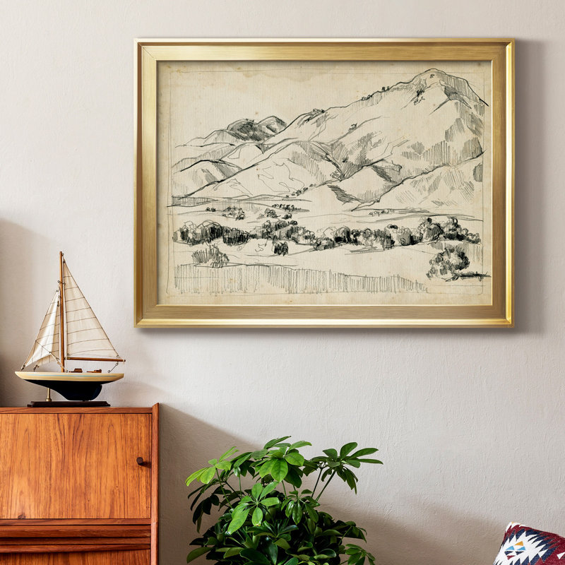 Croquis de montagne I, H 30,5 po x l 42,5 po x P 1 po, Papier avec cadre doré, Pas de tapis