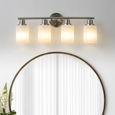 Applique murale moderne 24 po à 4 lumières pour meuble-lavabo 24 po, finition nickel brossé avec abat-jour en verre givré pour éclairage de salle de bain ou de couloir (sans ampoules)