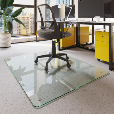Tapis de protection de chaise en verre trempé 117 x 91 cm avec pellicule anti-éclatement, protection robuste pour tapis, parquet et carrelage, tapis roulant pour un glissement optimal, blanc