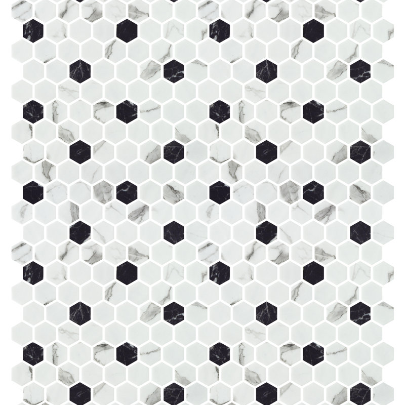 Mosaïque en verre Onx Hera Statuario Nero Marquina 1,25 po x 1,25 po Onix