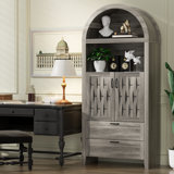 Arched Cabinet Bookshelf Bookcase - 71” Tall Mid Century Arched Display Cabinet, Open Shelf Storage Cabinet for Dining Room