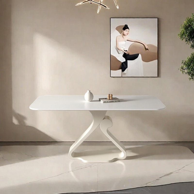 Table de salle à manger en pierre frittée de style crème, H 29,53 po x L 62,99 po x l 35,43 po
