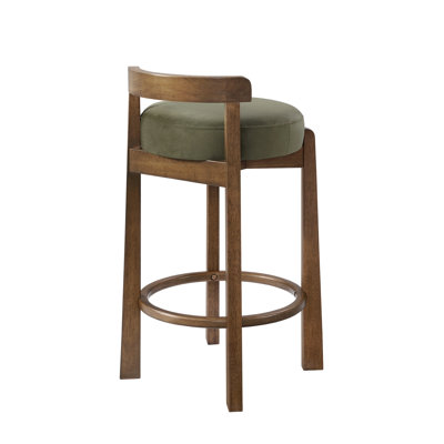 Tabouret de bar intérieur en bois d'hévéa avec repose-pieds, finition noyer foncé