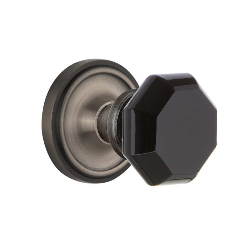Classic Rosette with Waldorf Black Door Knob, Antique Pewter, 2-3/8”
