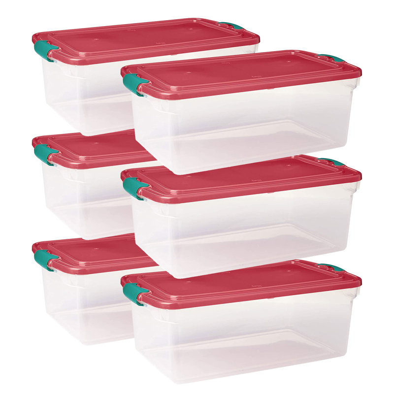 Homz Holiday Seasonal Decor Plastic Storage Bin with Latching Lid, 6