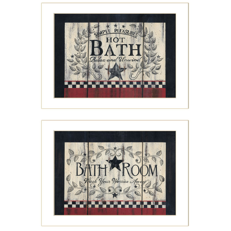 "Hot Bath" 2-Piece Vignette by Linda Spivey, 10" H X 14" W X 1" D, White