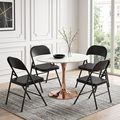 Set of 4 Heavy-Duty Steel Black Folding Chair – Portable Metal Seat, Extra Guest Chair, Dining, Office, Patio, Event & Conference Seating Solution