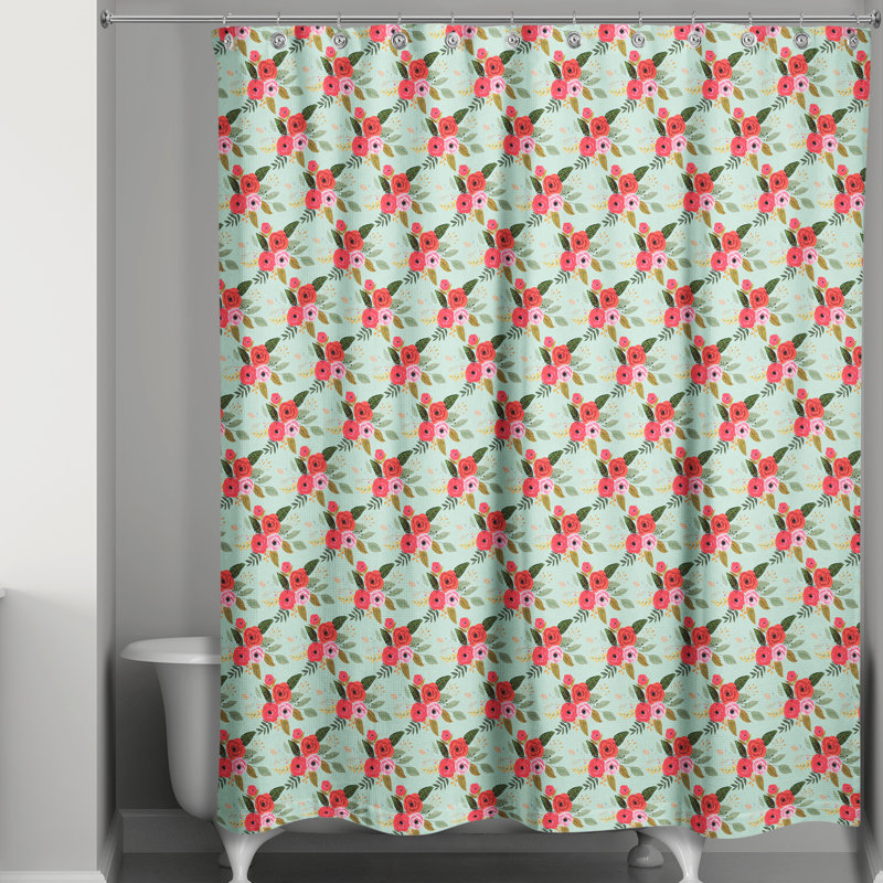Sofiane Floral Shower Curtain, Mint