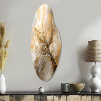 Gold and Silver Chromatic Essence I - Abstract Asymmetrical Metal Print Wall Art, Gold Curved Metal Wall Decor