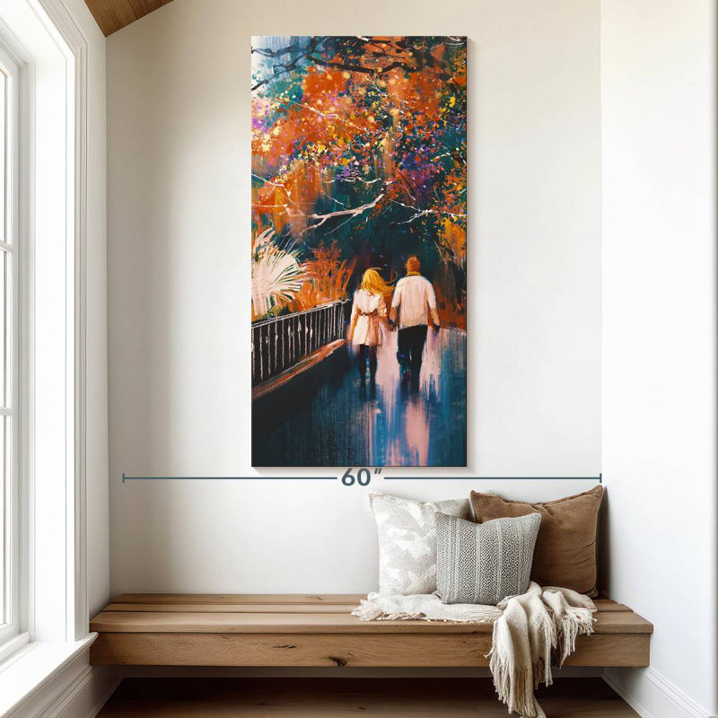 Couple en automne, H 54 po x l 27 po