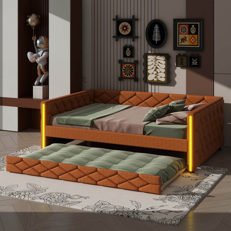 Full XL-Sized Daybed Comes With Trundle Bed & Integrated LED Lights, Black