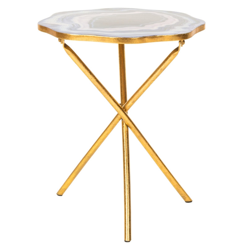 Glass Top End Table, Blue/White