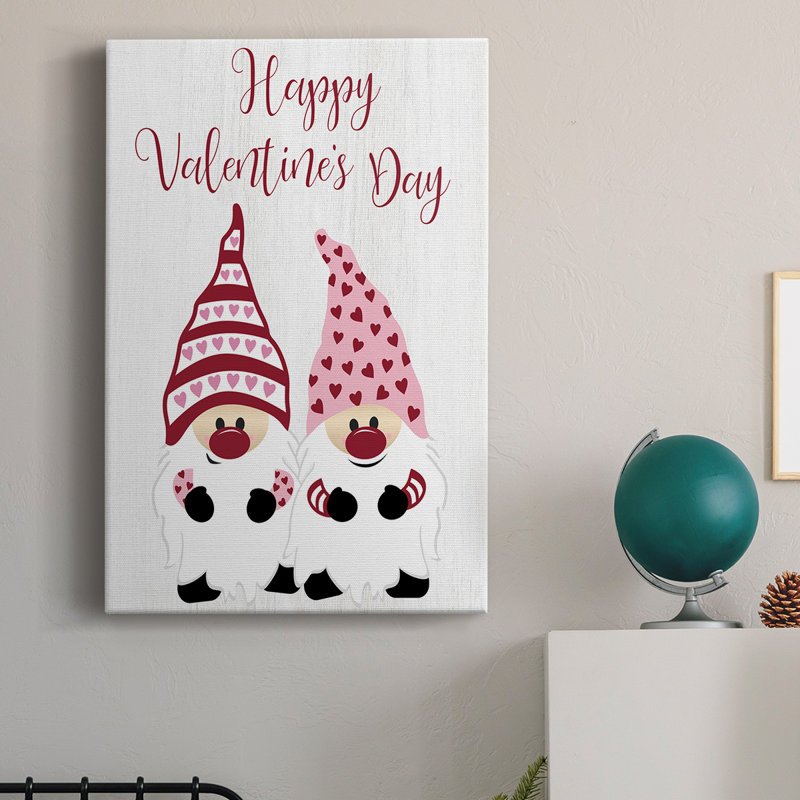 «Valentines Gnomes», toile tendue avec châssis de qualité supérieure - prête à être accrochée, H 60 po x l 40 po x P 1 po