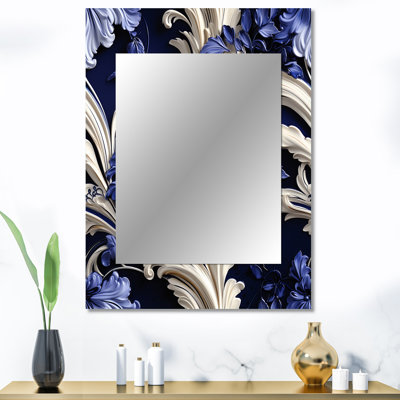 Hudgins bleu cobalt à volutes baroque, motif victorien - miroir mural floral, chalet, miroir décoratif traditionnel, impression d'art en métal