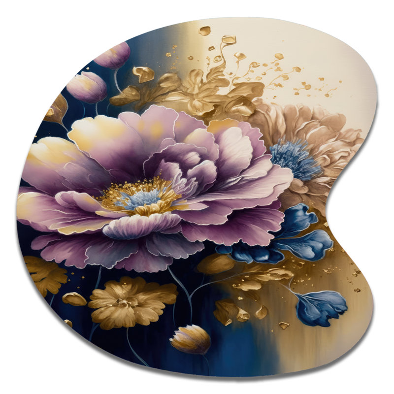 Fleurs mauves et bleues à l'aquarelle III, H 33 po x l 33 po