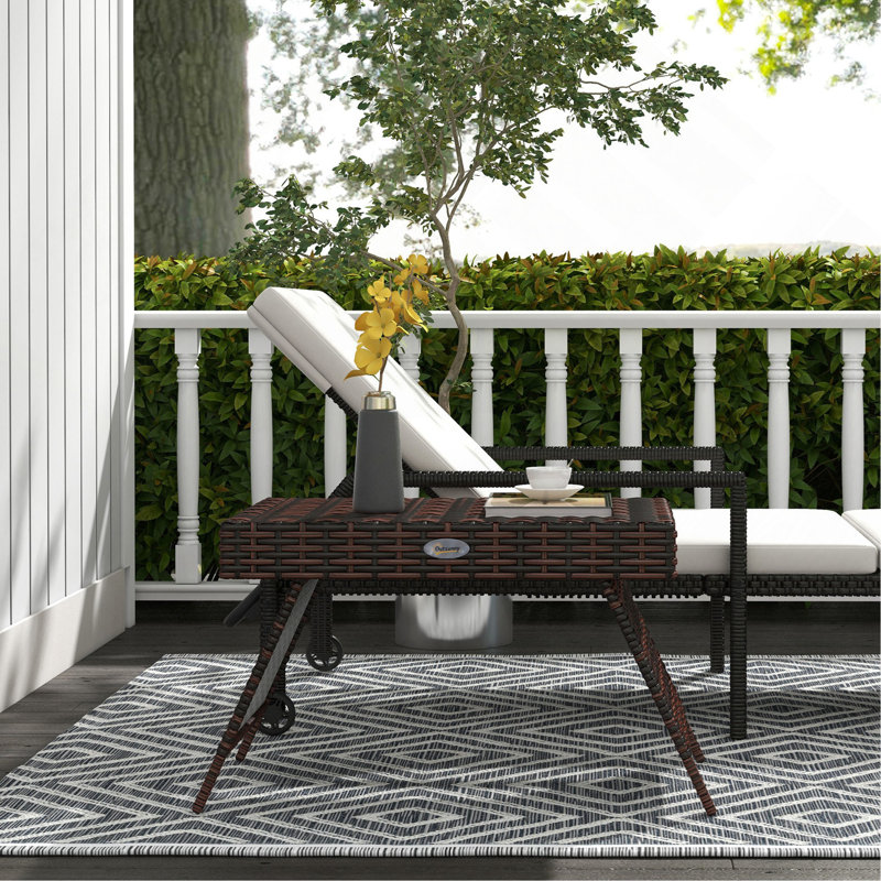 Table d'appoint pliante en rotin, table de bout d'extérieur, table basse en rotin PE tissé à la main pour balcon, cour, jardin, pelouse, cour
