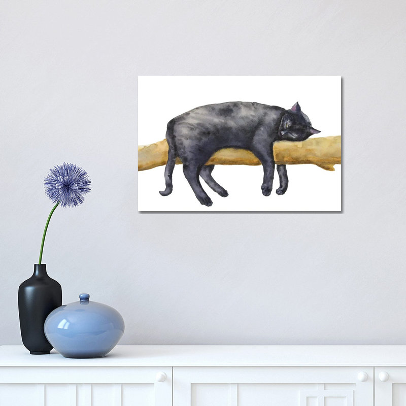 Sleeping Black Cat by Alexey Dmitrievich Shmyrov - Wrapped Canvas Print, 30.48 cm H x 45.72 cm W