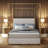 Corduroy Upholstered Canopy Bed With Tall Headboard-797322863-778923571
