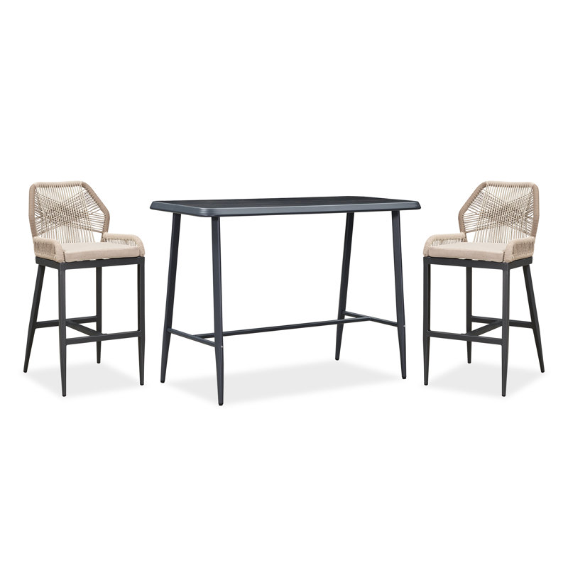 Mahi 2 - Person Metal Patio Dining Set With Rectangular Table , Cushions Included, Black